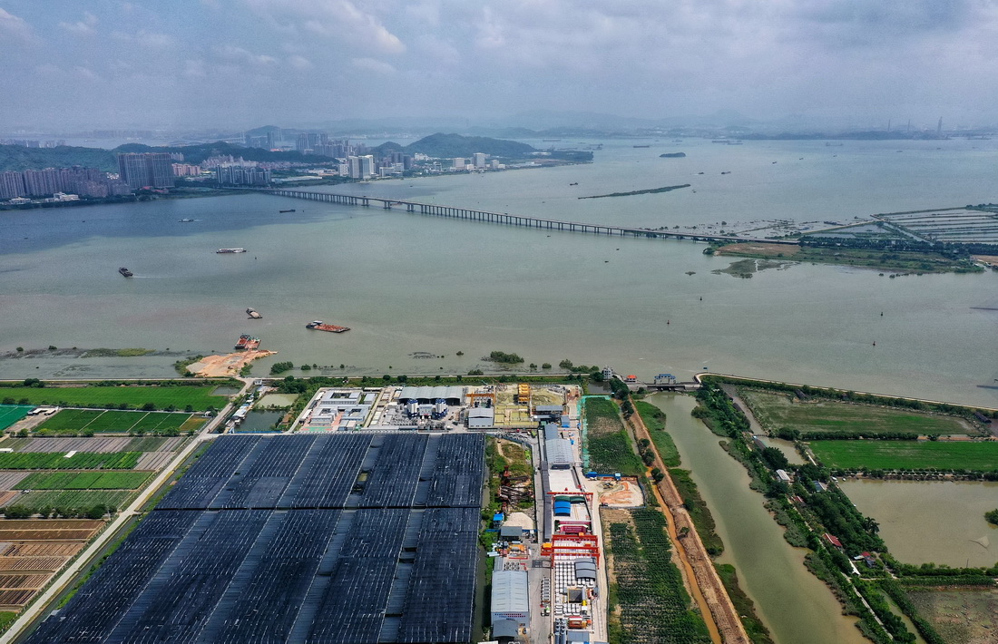 這是深江鐵路珠江口隧道廣州南沙段盾構起始點（9月27日攝，無人機照片）。