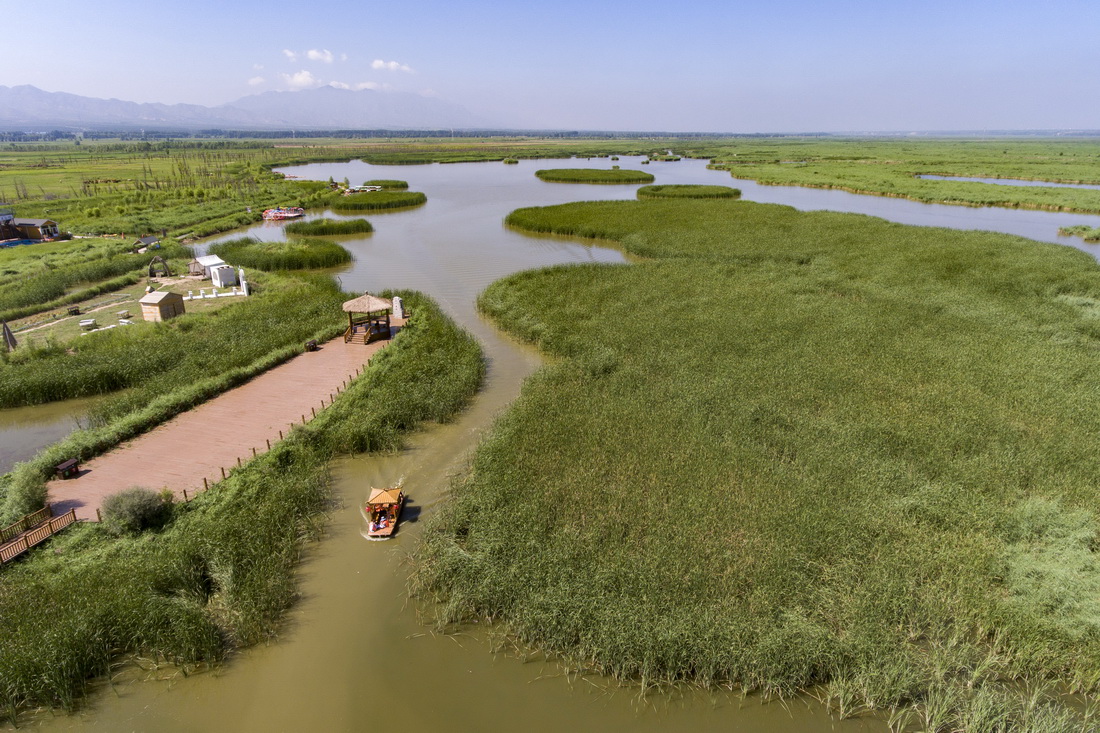 這是2022年7月28日拍攝的山西大同桑干河國家濕地公園一角（無人機照片）。新華社記者 楊晨光 攝