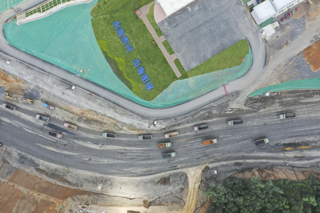 這是7月1日拍攝的平陸運河馬道樞紐建設現場（無人機照片）。