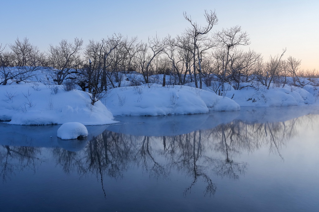 這是1月29日拍攝的五大連池世界地質公園冬日雪景。