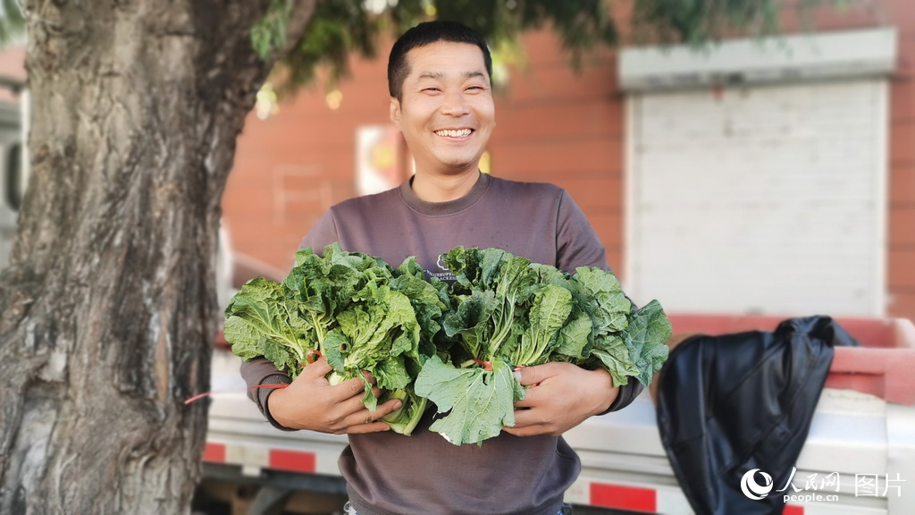 9月22日，在吉林長春一早市，一位農民正忙碌地賣著自家收獲的白菜。人民網記者 王帝元攝