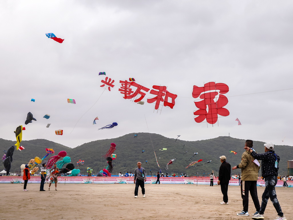 10月20日，在浙江省舟山市岱山縣，參賽選手在比賽中操縱風箏。