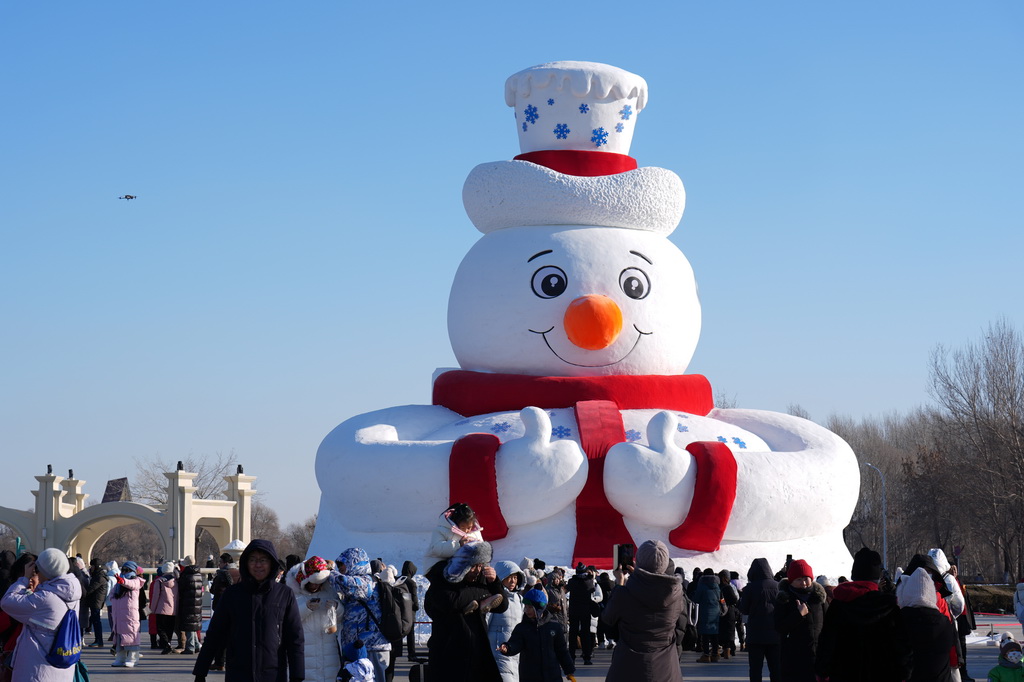 12月23日，人们在第37届太阳岛国际雪雕艺术博览会上游览。新华社记者 王松 摄