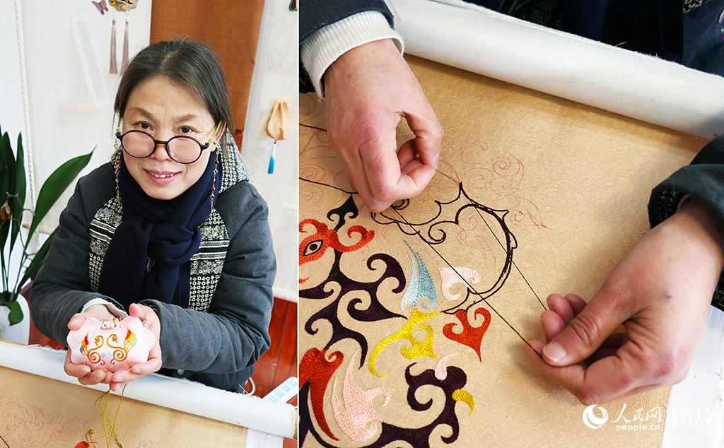 汪宣珍正在做刺繡。人民網記者 王郭驥攝