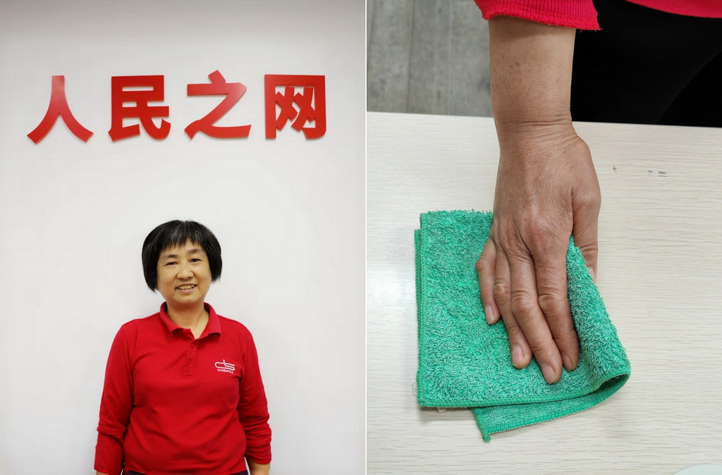 清潔工阿姨尹麗元正在工作。人民網 樸馨語攝
