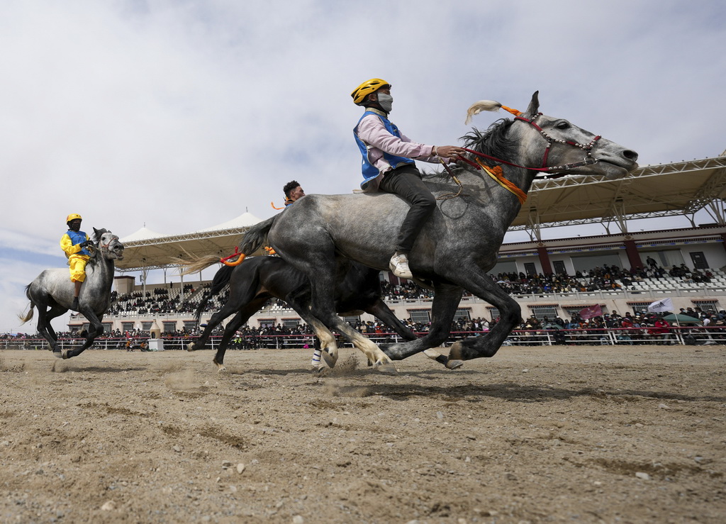 4月27日，骑手在进行赛马比赛。新华社记者 晋美多吉 摄