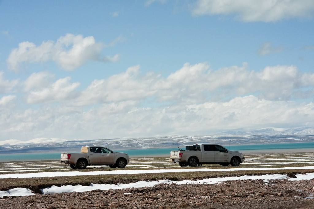 巡山隊員在可可西裡卓乃湖附近巡護（7月3日攝）。
