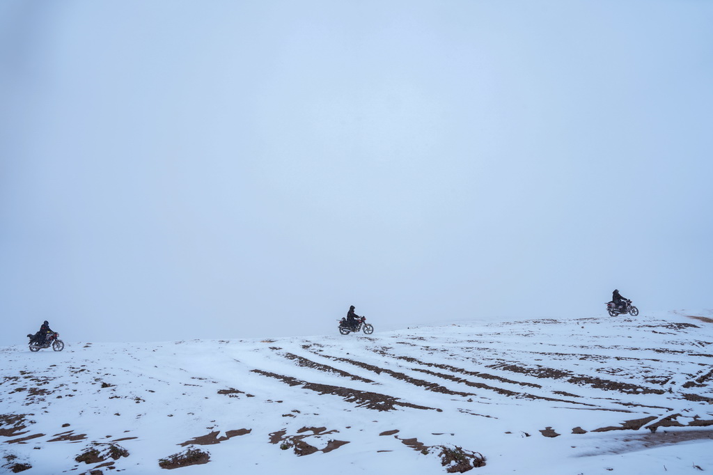 巡山隊員在可可西裡卓乃湖附近巡護(7月3日攝)。