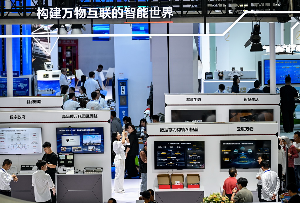 8月28日，观众在博览会现场了解智能设备。新华社记者 冯开华 摄