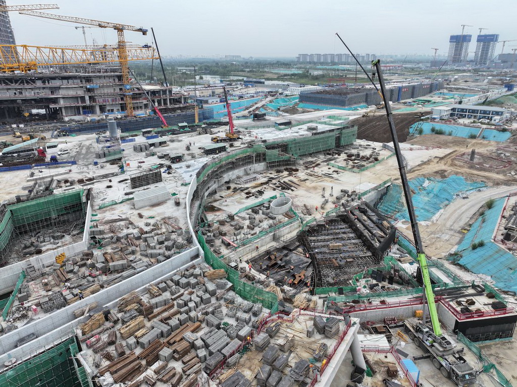 雄忻高铁雄安地下段及相关配套工程四标段建设现场(9月12日摄,无人机照片)。