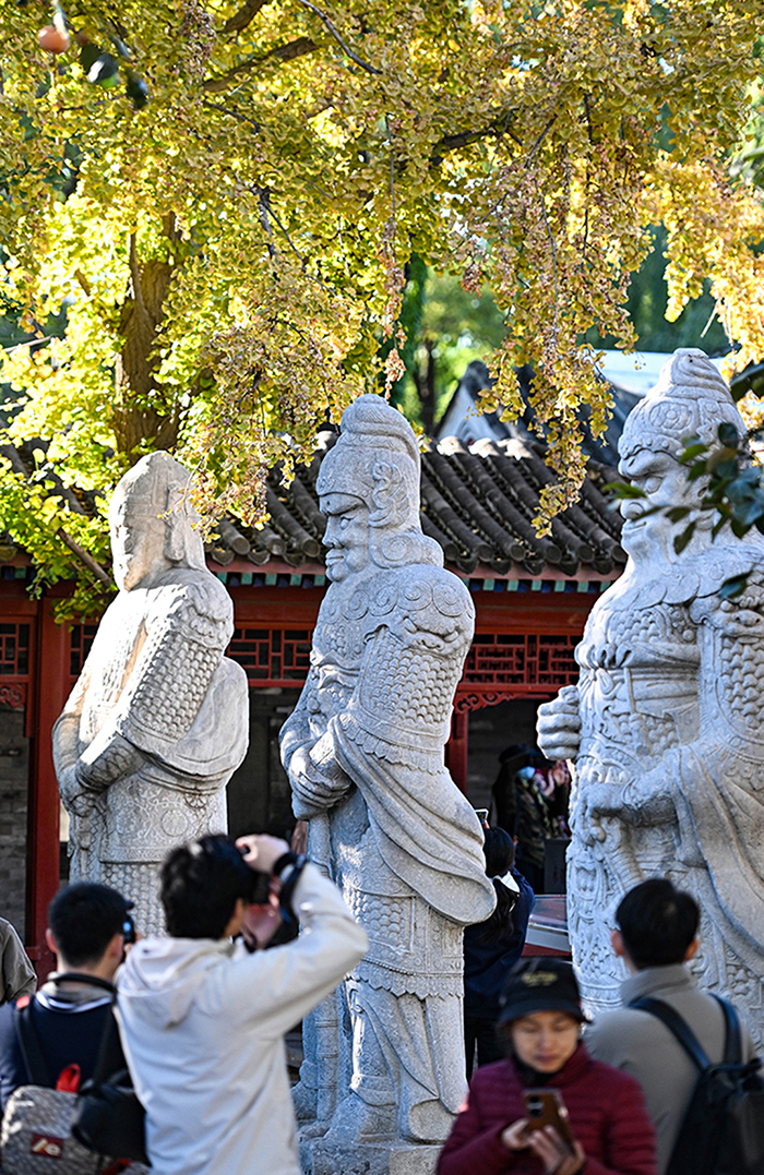 10月26日，游客在北京石刻藝術博物館拍照留影。