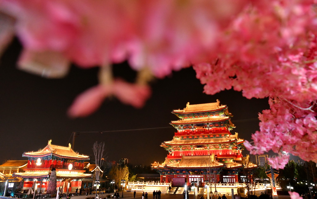 京杭大运河沧州段沿线的朗吟楼（11月11日摄）。