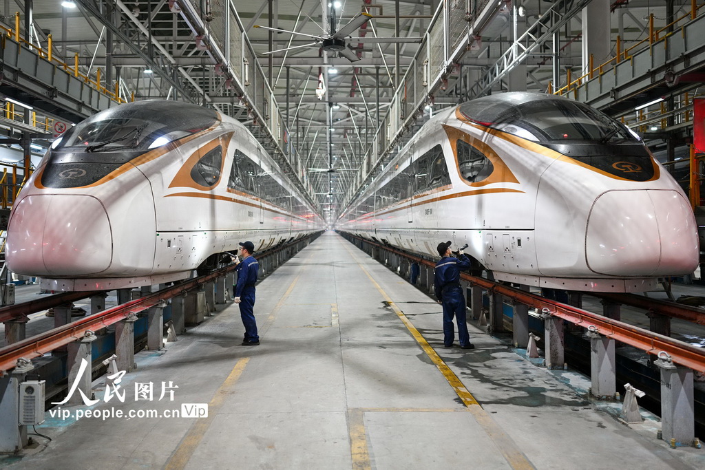 江苏南京：检修动车 应对寒潮