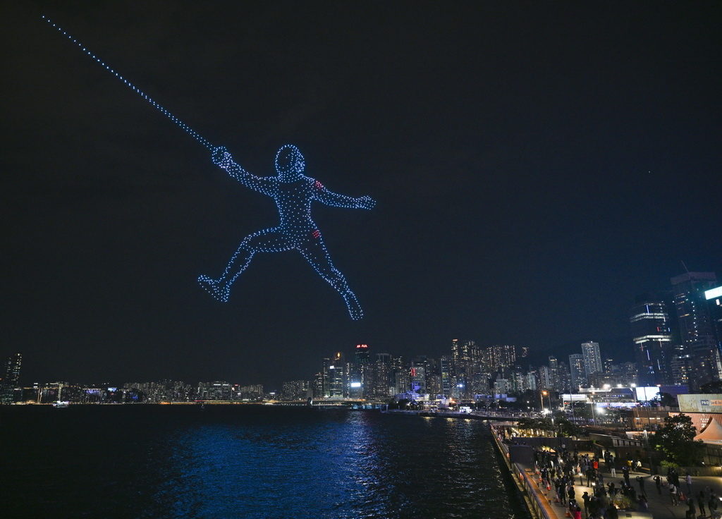 香港举行“体育力量 闪耀香江”大型无人机表演【6】