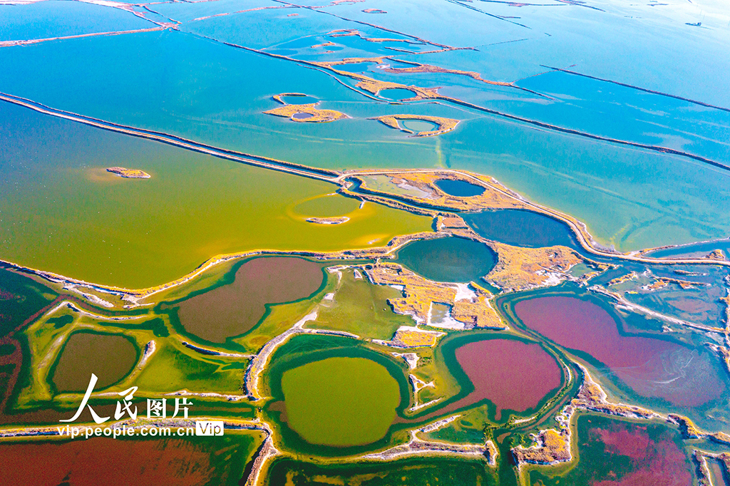 山西运城：冬日盐湖色彩斑斓