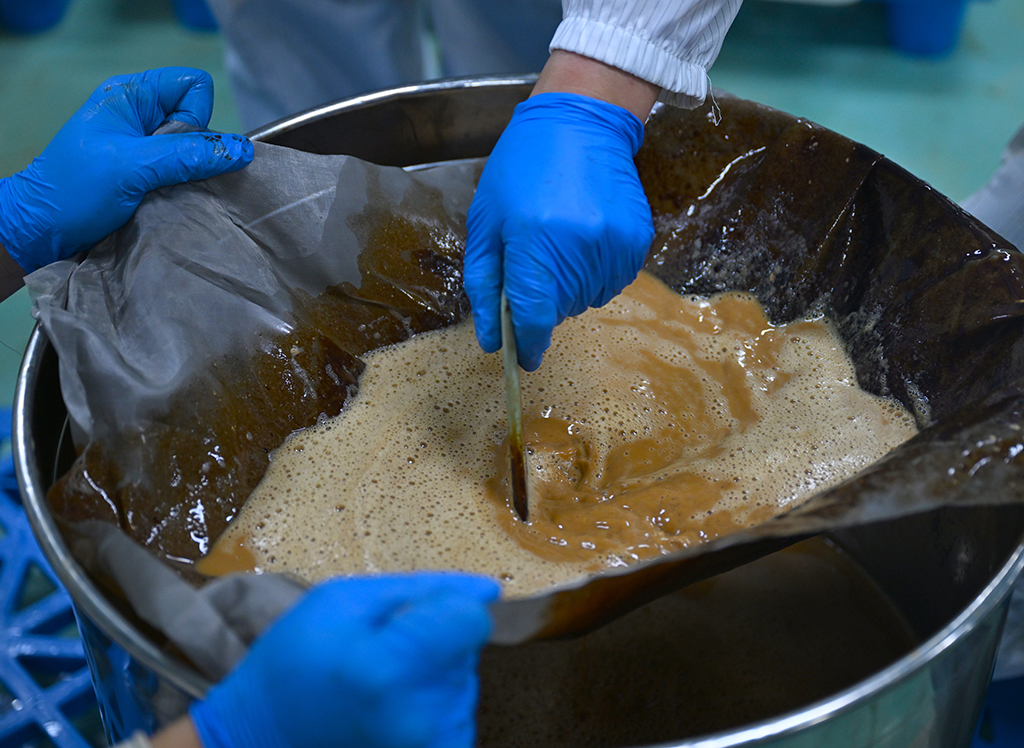 1月27日，在河南濮阳县的中国（濮阳）埃塞咖啡产业示范园冻干车间，工作人员在过滤咖啡液。