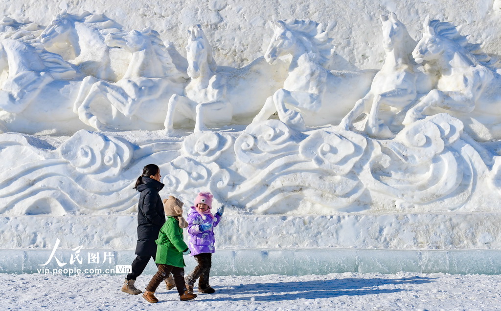 内蒙古锡林郭勒：马文化主题冰雪雕塑引游客【6】