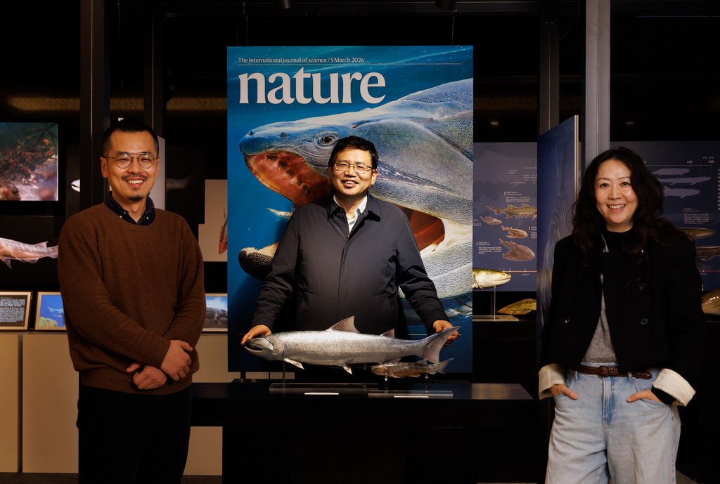 3月3日，在中国科学院古脊椎动物与古人类研究所，朱敏院士（中）和卢静（右）、朱幼安研究员合影。