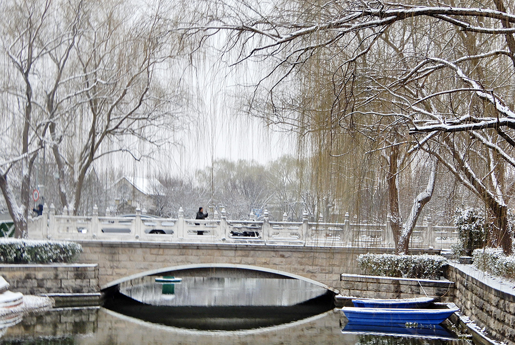 這是3月5日拍攝的北京市東城區玉河雪景。新華社記者 李欣 攝
