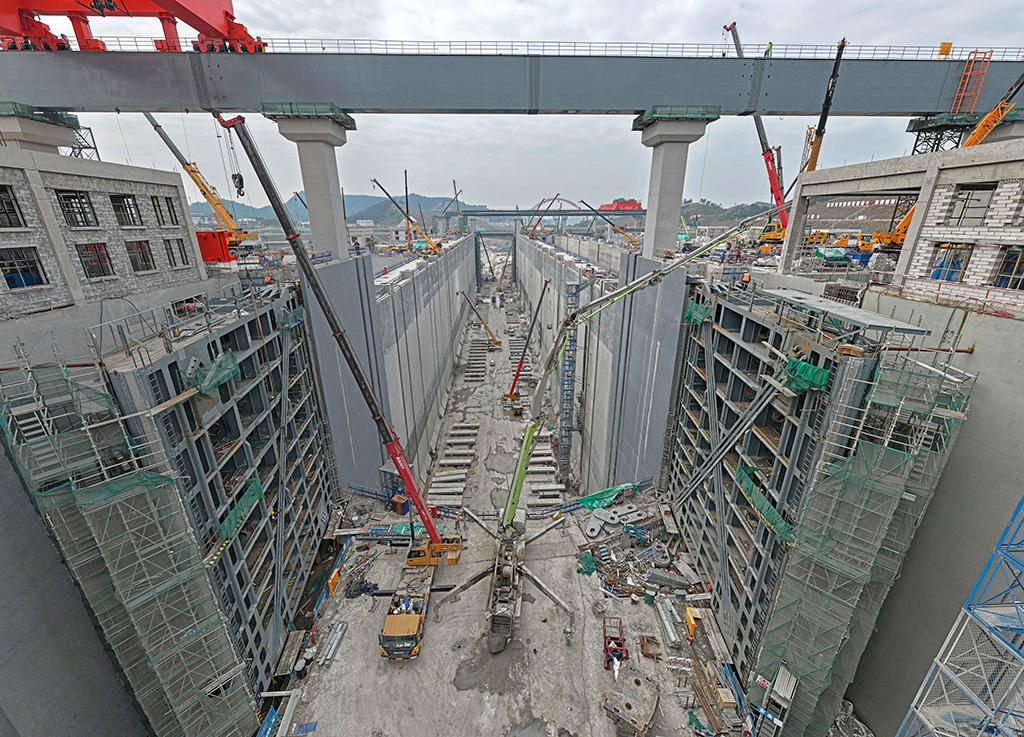 這是3月5日拍攝的廣西平陸運河馬道樞紐建設現場（無人機照片）。