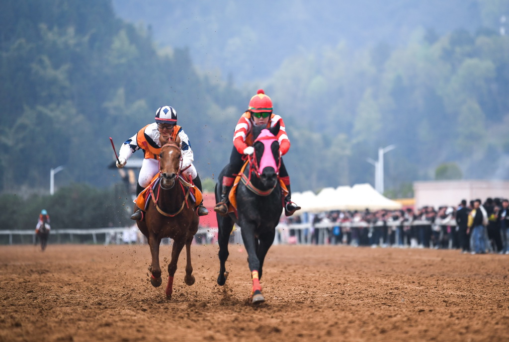 3月7日，選手在貴州省三都水族自治縣參加“村馬”比賽。