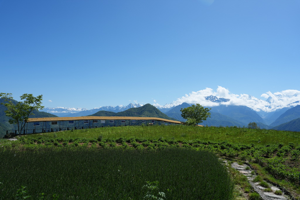 这是5月19日在泸定县德威镇海子村古鲁海景区拍摄的雪山美景。新华社记者 胥冰洁 摄