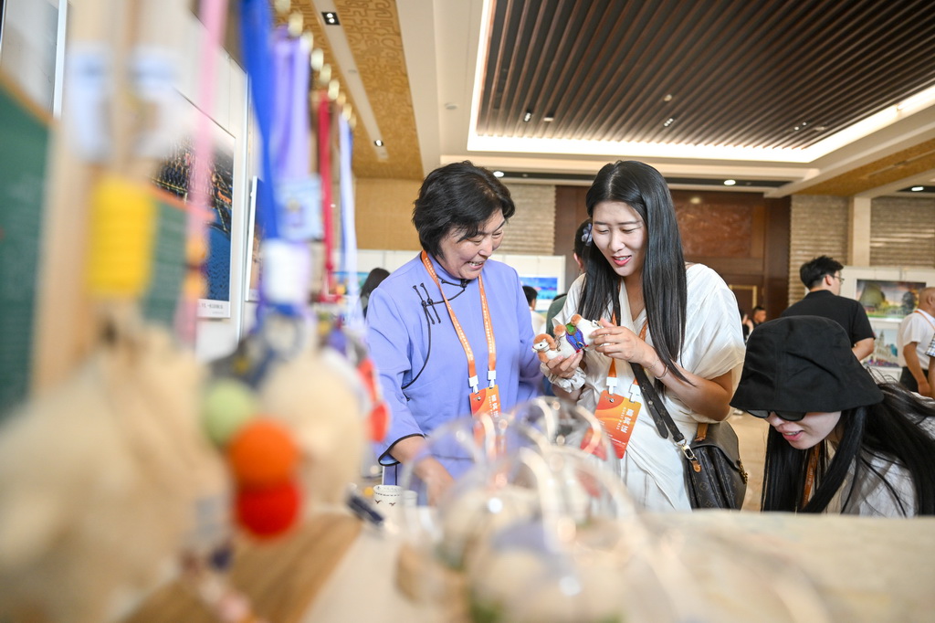 6月16日，参观者在“非遗与风物”沿黄文创市集上了解沿黄九省区特色非遗产品。