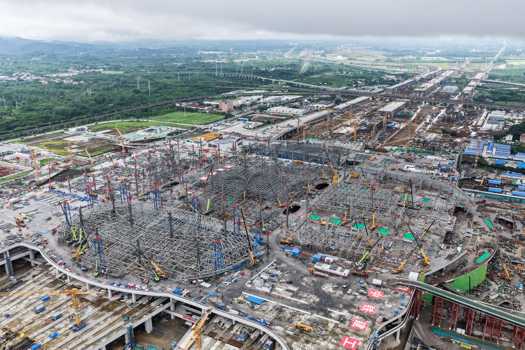 7月20日拍摄的南京北站建设现场（无人机照片）。