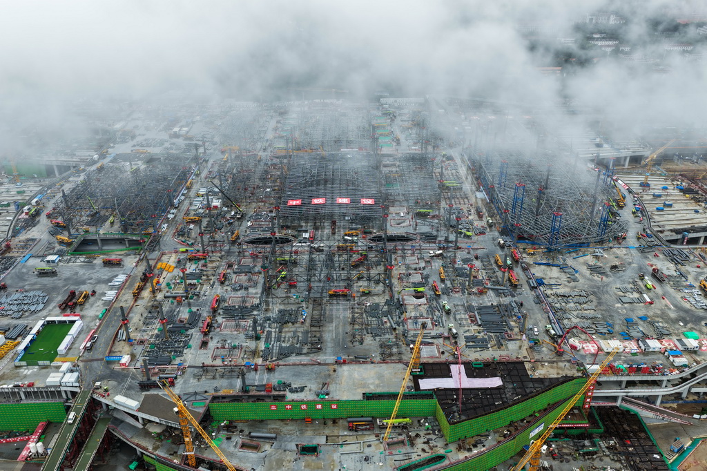 7月20日拍摄的南京北站建设现场（无人机照片）。
