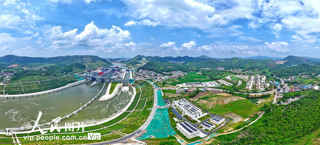 2026年8月15日，在广西钦州市灵山县旧州镇航拍的平陆运河马道枢纽。