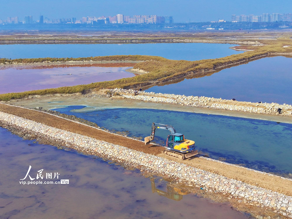 山西运城:堤埝加固 守护盐湖